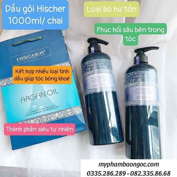 CẶP DẦU GỘI XẢ HISCHER ARGAN OIL PHỤC HỒI TÓC HƯ TỔN 1000ML