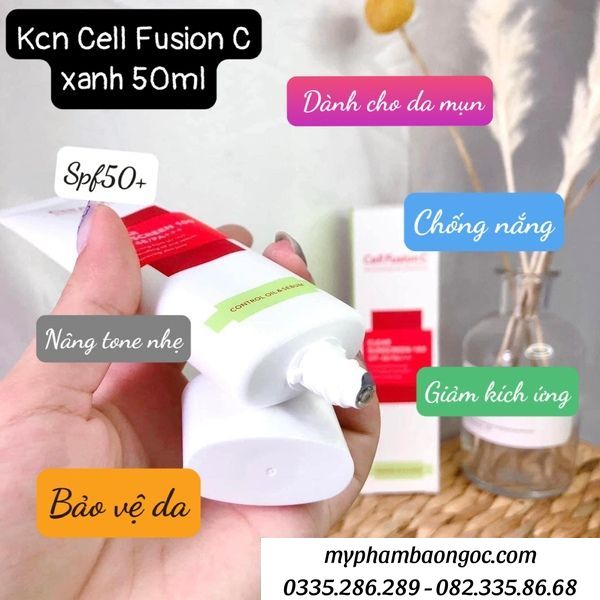 KEM CHỐNG NẮNG CELL FUSION C XANH DÀNH CHO DA MỤN HÀN QUỐC