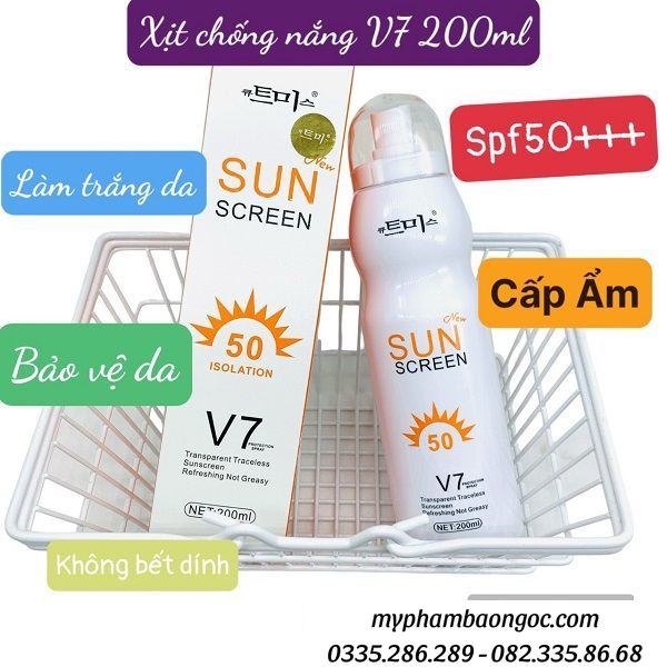 XỊT CHỐNG NẮNG V7 SUN SCREEN SPF50 CẤP ẨM BẢO VỆ TRẮNG DA