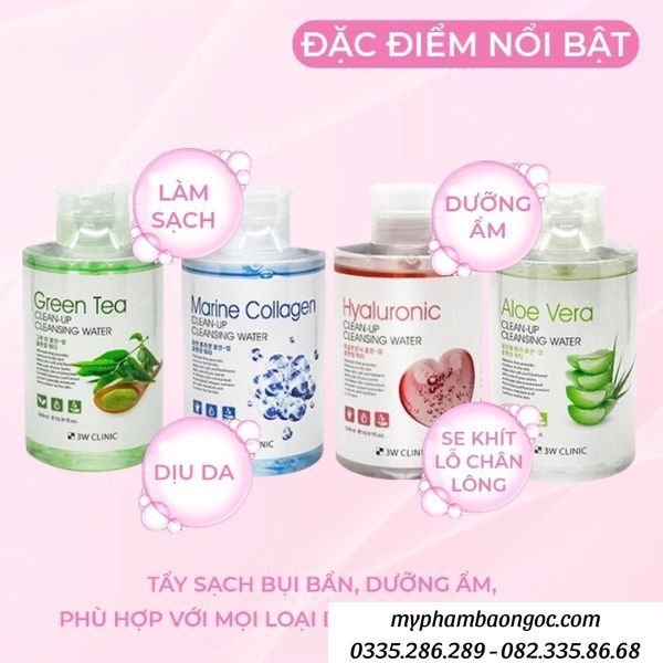 NƯỚC TẨY TRANG 3W CLINIC CLEAN UP CLEASING WATER HÀN QUỐC