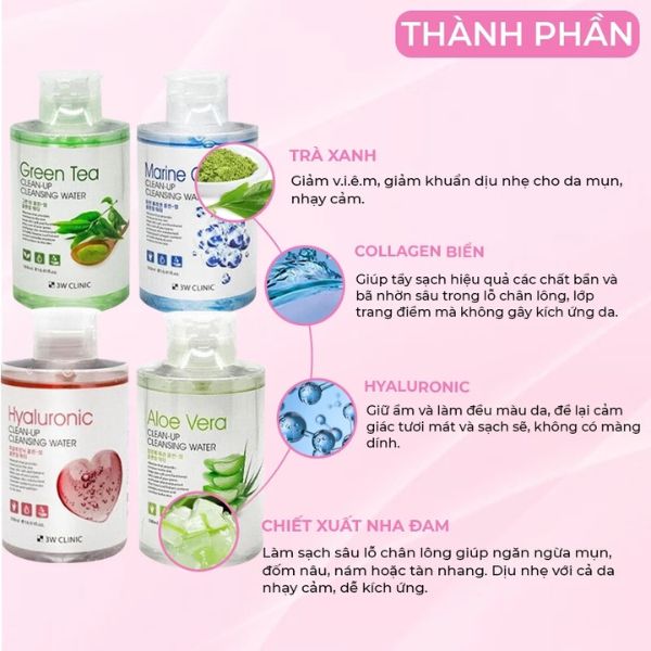 NƯỚC TẨY TRANG 3W CLINIC CLEAN UP CLEASING WATER HÀN QUỐC